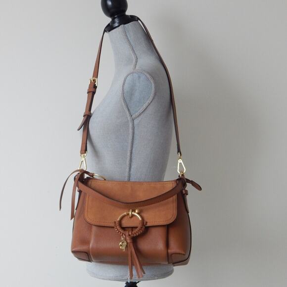 See By Chloe Joan Leather Suede Flap Top Zip Caramel Shoulder Bag Authentic NWT - Picture 3 of 16